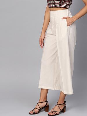 high rise button detail palazzo - 16646096 - Standard Image - 3