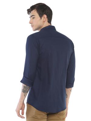 navy blue solid casual shirt - 16646193 - Standard Image - 3