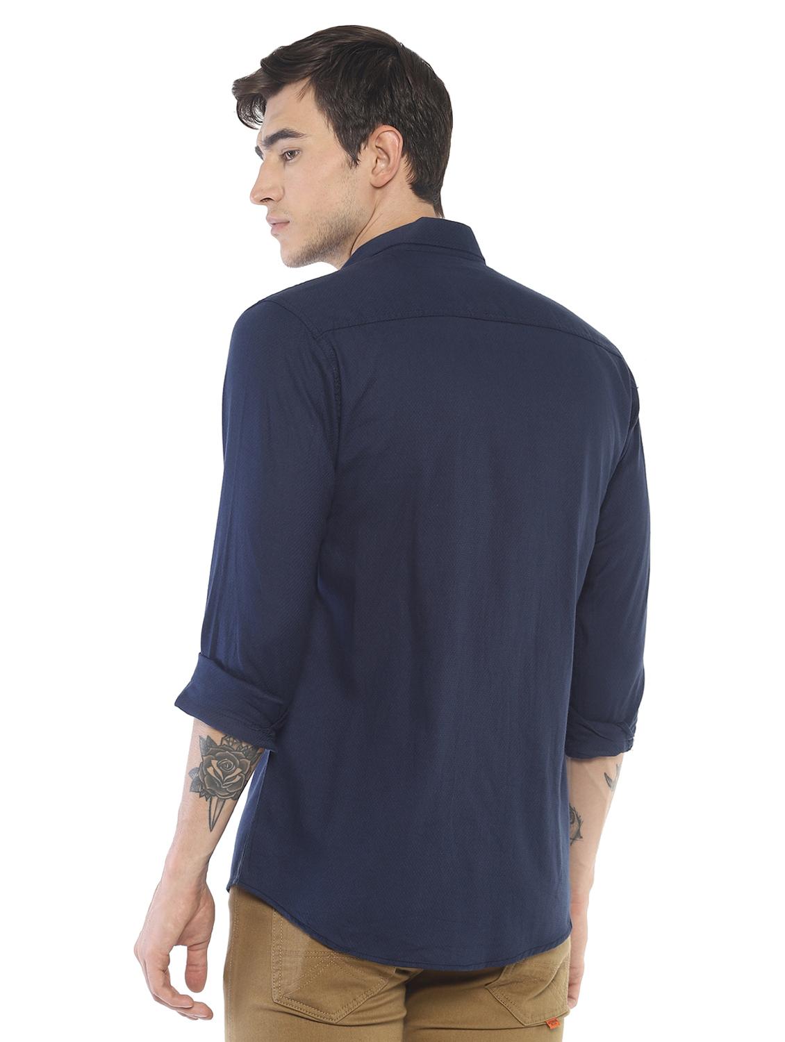 navy blue solid casual shirt - 16646193 - Zoom Image - 3