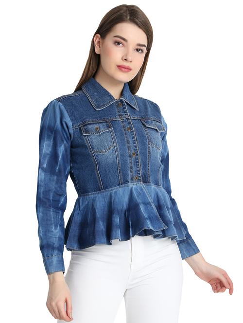long sleeved denim peplum jacket - 16648665 - Standard Image - 1