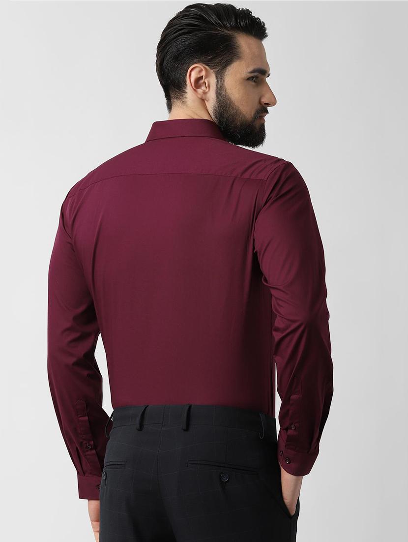 maroon solid formal shirt - 16649276 - Zoom Image - 3