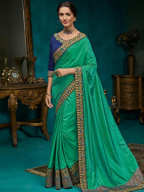 bordered embroidered saree with blouse - 16649656 - Standard Image - 1