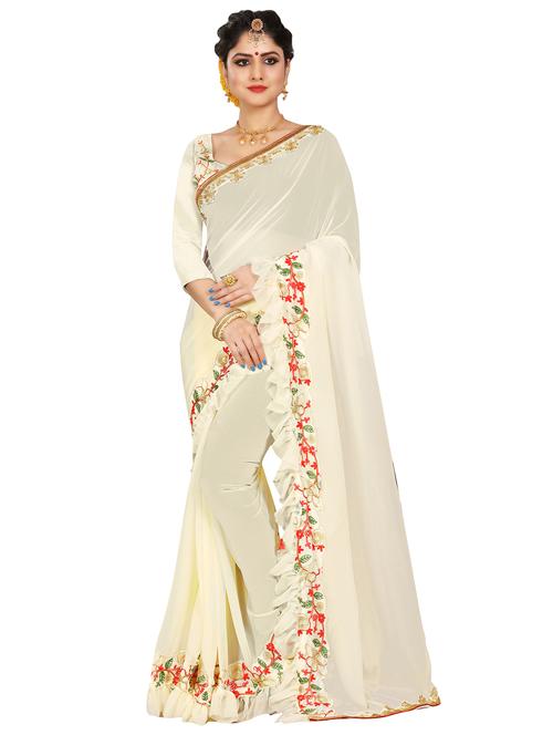 embroidered ruffle saree with blouse - 16649822 - Standard Image - 1