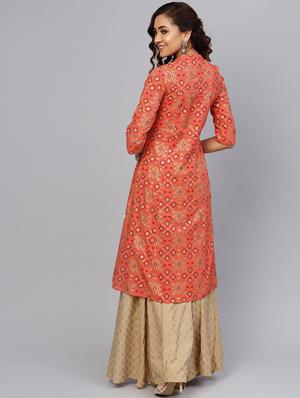ikat foil print a-line kurta - 16649938 - Standard Image - 3