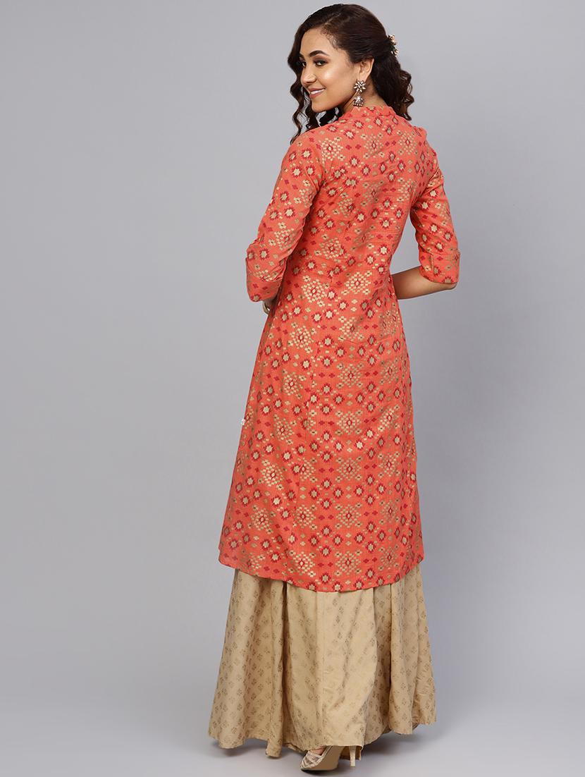 ikat foil print a-line kurta - 16649938 - Zoom Image - 3