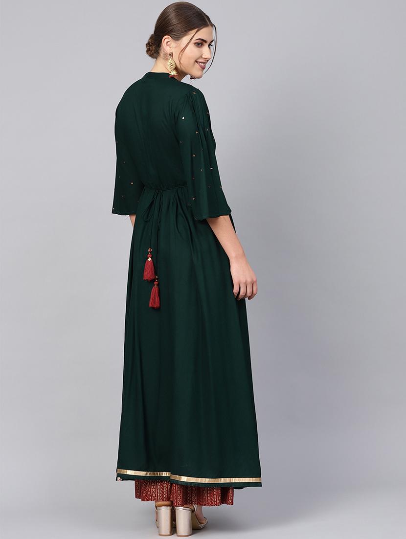 yoke embroidered high slit kurta - 16649940 - Zoom Image - 3