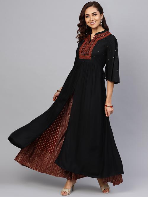 yoke embroidered high slit kurta - 16649941 - Very Small Image - 1