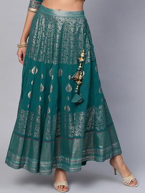 foil print flared skirt - 16650189 - Standard Image - 3