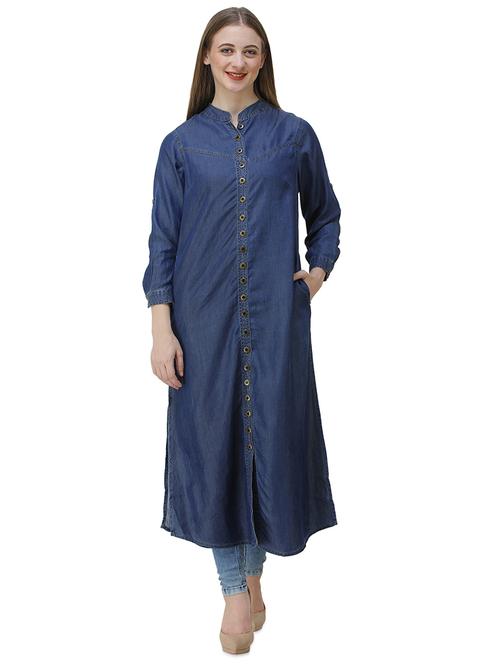 denim solid straight kurta - 16650768 - Standard Image - 1