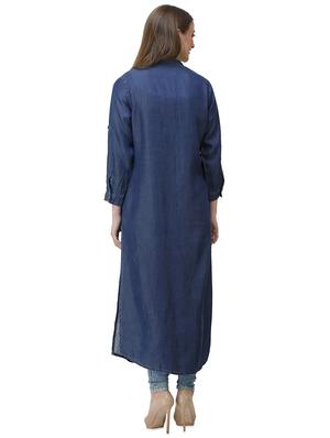 denim solid straight kurta - 16650768 - Standard Image - 3
