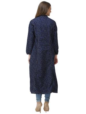 polka dots denim straight kurta - 16650770 - Standard Image - 3