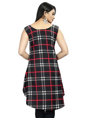 boat neck checkered high low tunic - 16650823 - Standard Image - 3