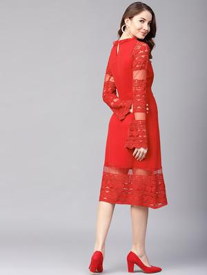 lace detail bell sleeved a-line dress - 16652285 - Standard Image - 3