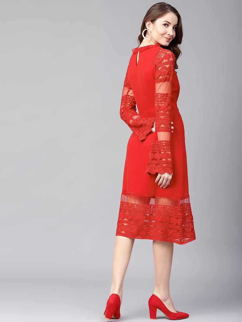 lace detail bell sleeved a-line dress - 16652285 - Zoom Image - 3