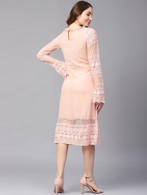lace detail bell sleeved a-line dress - 16652286 - Standard Image - 3