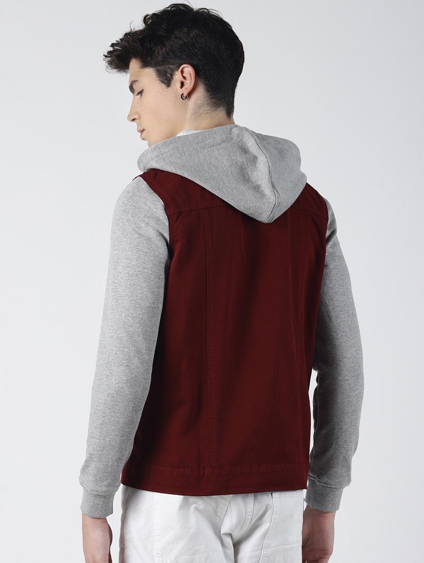 maroon color block jacket - 16653077 - Zoom Image - 3