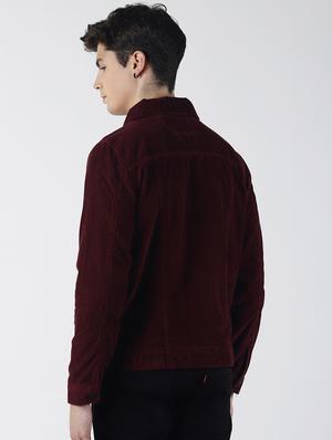 maroon solid corduroy jacket - 16653085 - Standard Image - 3