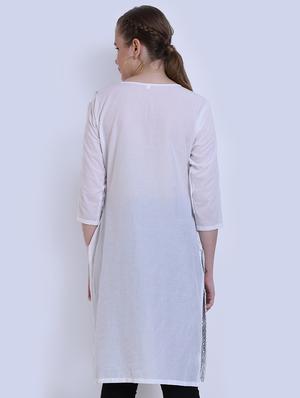 schiffli work straight kurta - 16653777 - Standard Image - 3