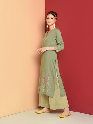 embroidered solid straight kurta - 16654269 - Standard Image - 3