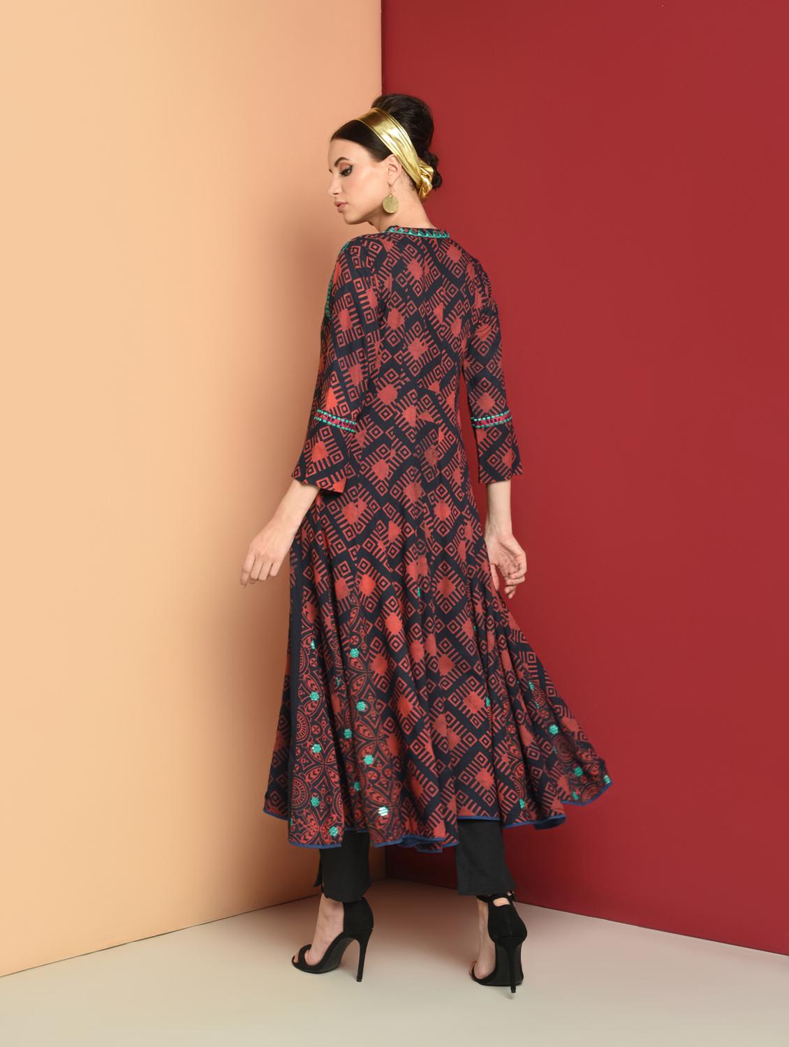 printed flared kurta - 16654279 - Zoom Image - 3