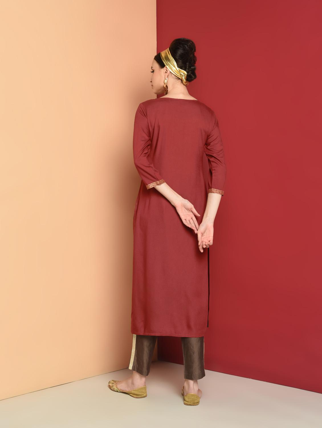 solid embroidered straight kurta - 16654280 - Zoom Image - 3