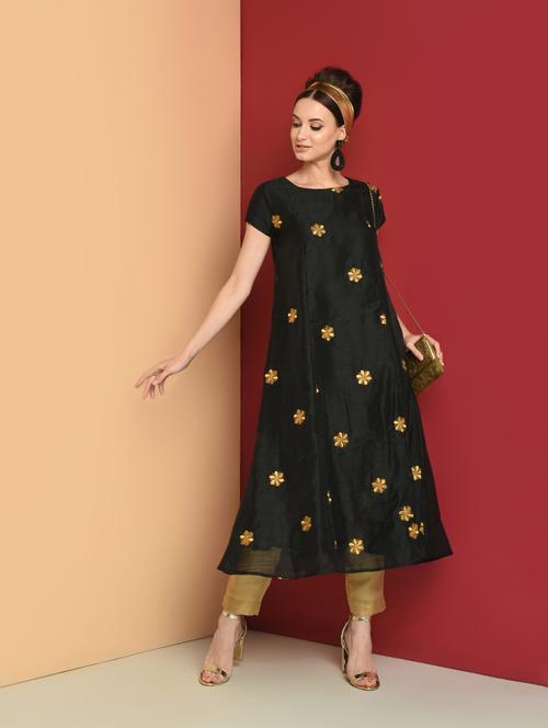 embroidered chanderi a-line kurta - 16654282 - Standard Image - 1