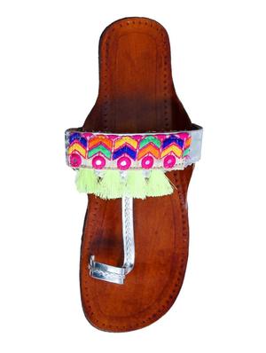 multi colored open thong kolhapuris - 16654600 - Standard Image - 3