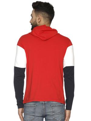 red color block cut & sew hooded t-shirt - 16655782 - Standard Image - 3