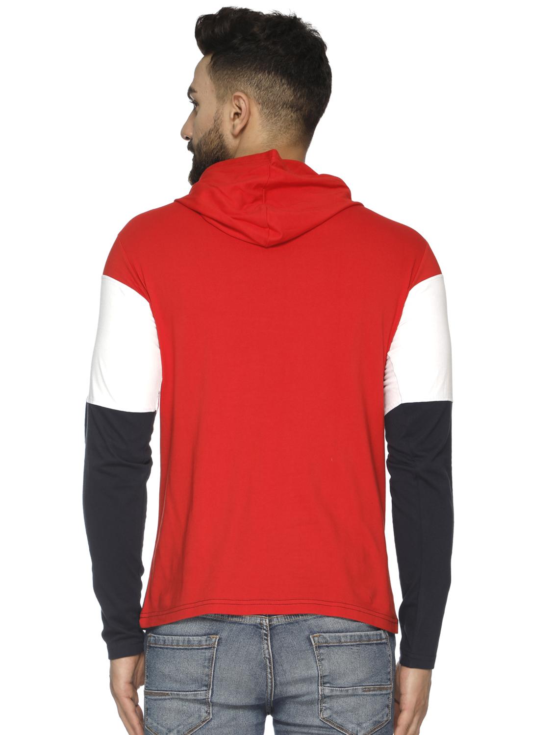 red color block cut & sew hooded t-shirt - 16655782 - Zoom Image - 3