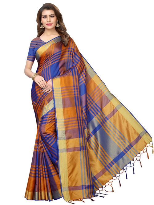 Checkered banarasi saree with blouse - 16656004 - Very Small Image - 1