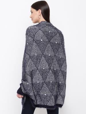 fringed hem broach detail geometric poncho - 16656621 - Standard Image - 3