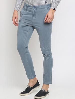 blue solid chinos - 16657584 - Standard Image - 3