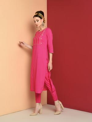 gota patti straight kurta with pant set - 16657900 - Standard Image - 3