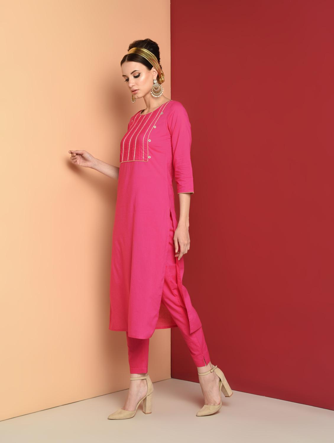 gota patti straight kurta with pant set - 16657900 - Zoom Image - 3