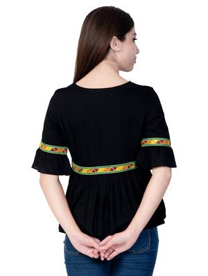 tassel tie up contrast lace top - 16658501 - Standard Image - 3