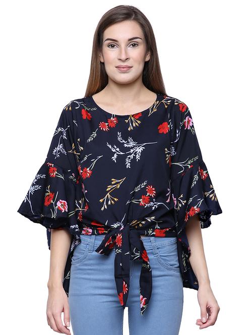 tie front bell sleeved top - 16658523 - Very Small Image - 1