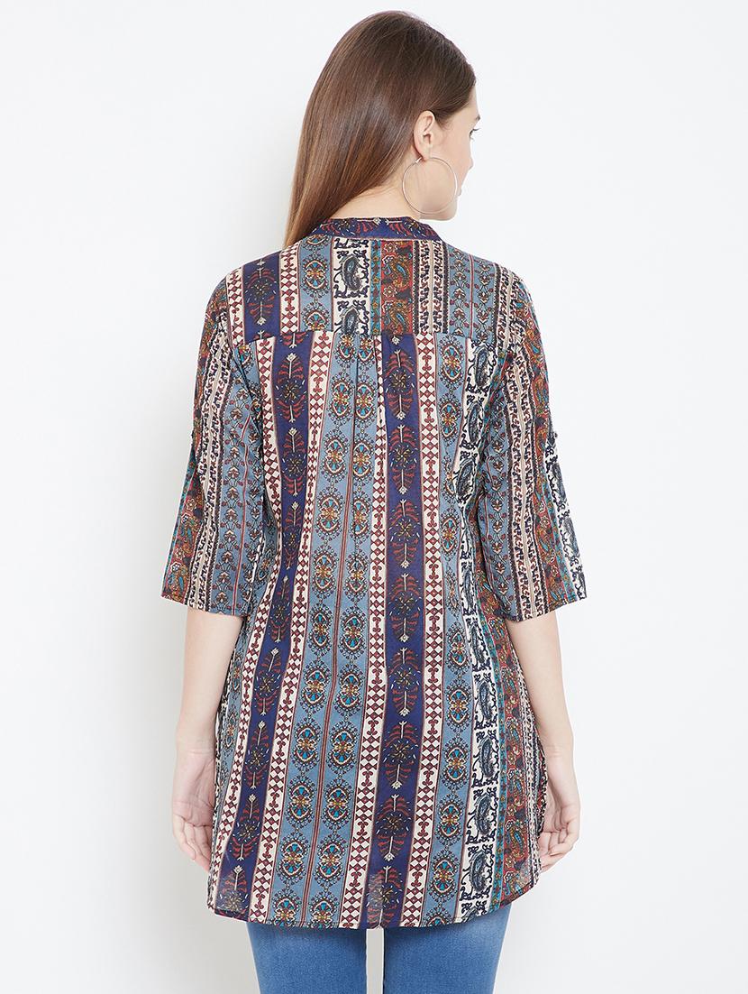mandarin neck roll up sleeved tunic - 16658587 - Zoom Image - 3