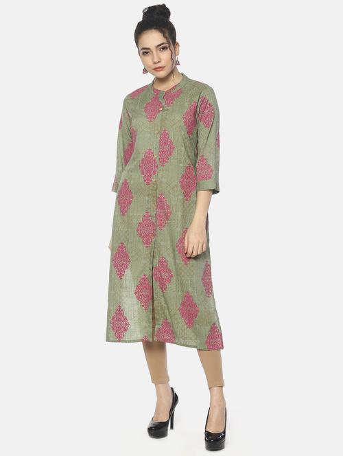 block print straight kurta - 16658766 - Standard Image - 1
