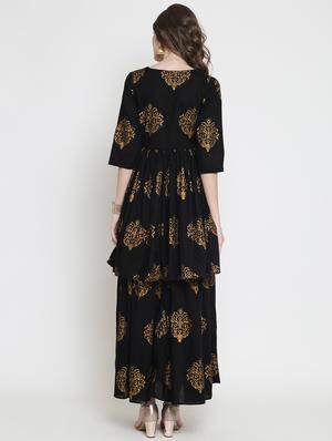 foil print layered angrakha kurta - 16659236 - Standard Image - 3