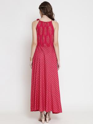 halter neck block print maxi dress - 16659352 - Standard Image - 3
