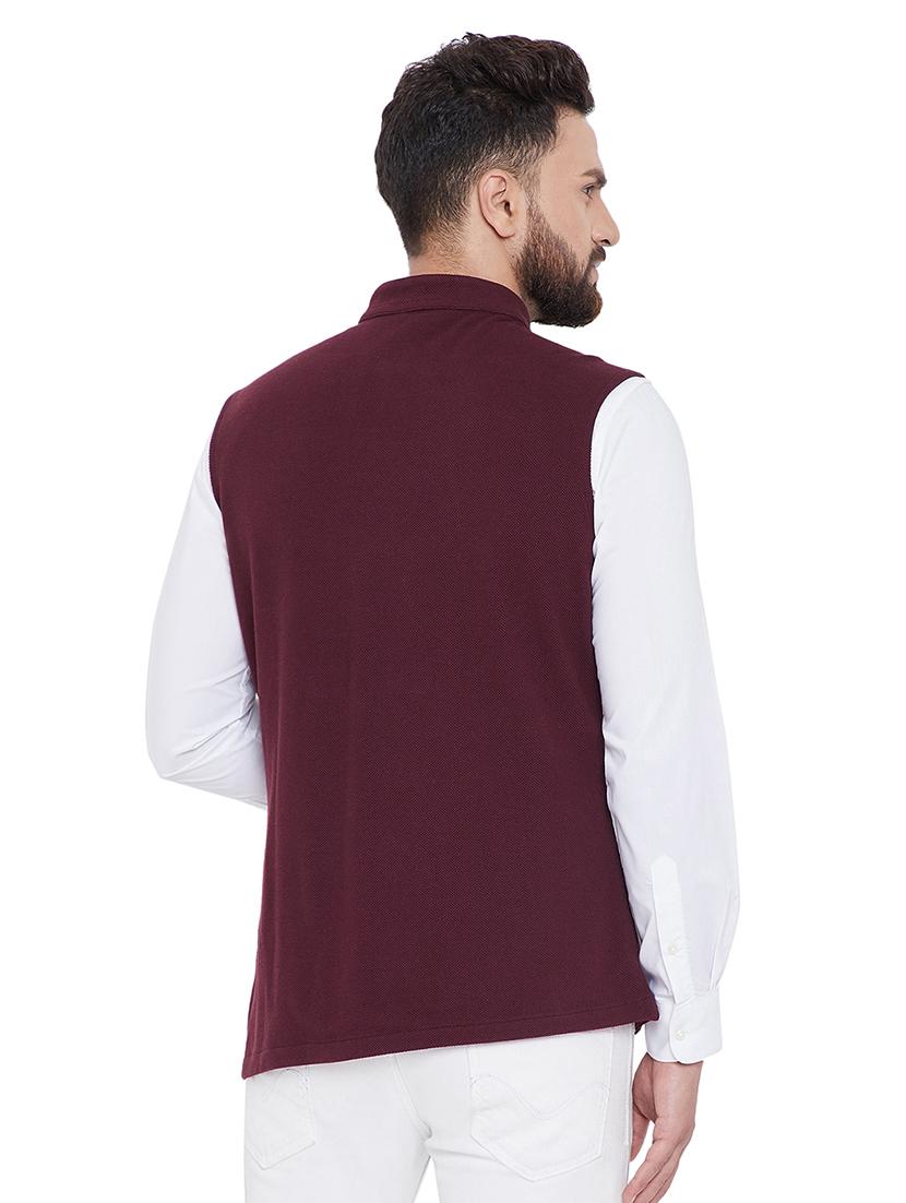 maroon solid nehru jacket - 16659380 - Zoom Image - 3