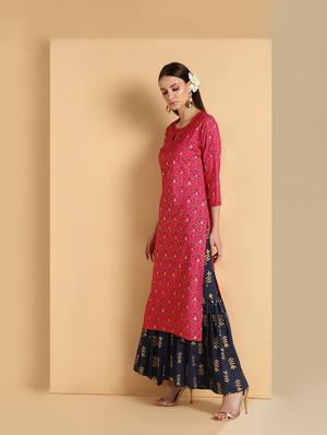 gold print kurta palazzo set - 16660349 - Standard Image - 3