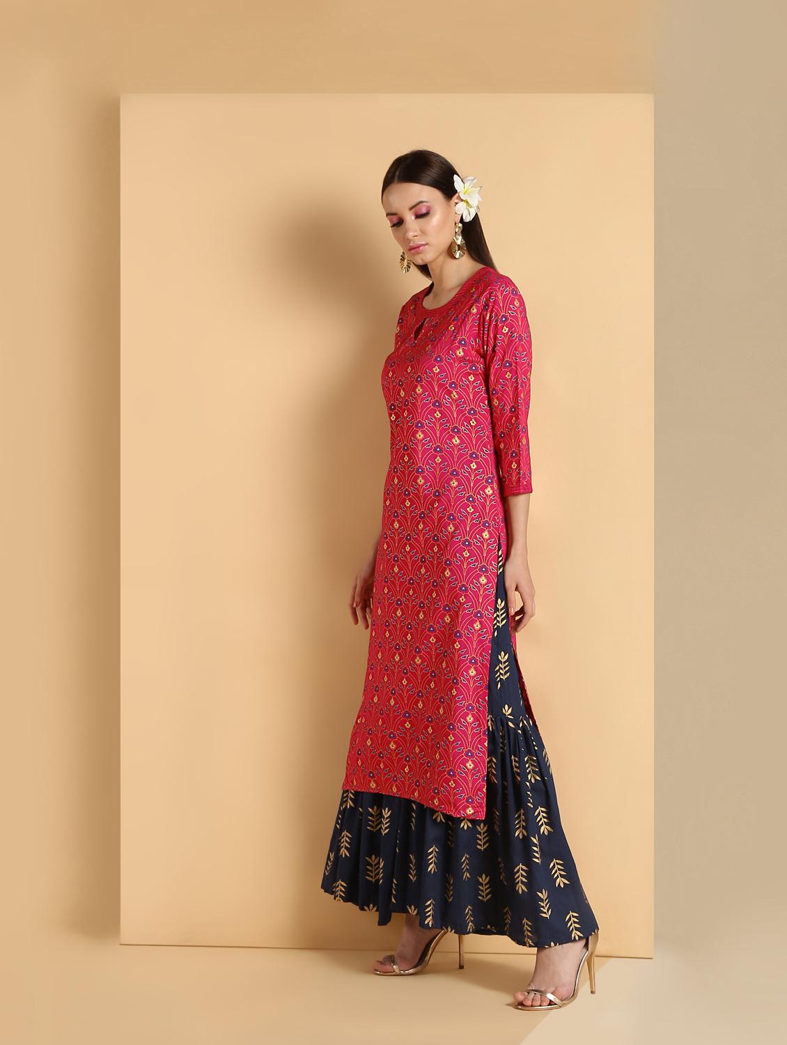 gold print kurta palazzo set - 16660349 - Zoom Image - 3