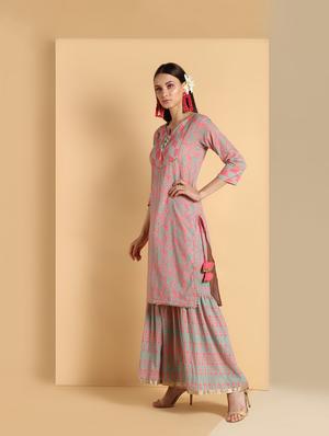 gota tassels kurta palazzo set - 16660351 - Standard Image - 3