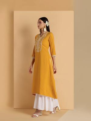 embroidered a-line kurta - 16660356 - Standard Image - 3
