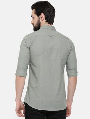 grey solid casual shirt - 16661112 - Standard Image - 3