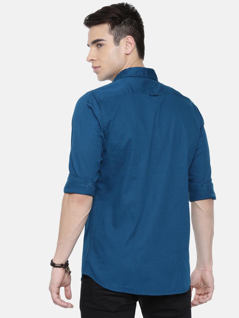 blue solid casual shirt - 16661115 - Zoom Image - 3