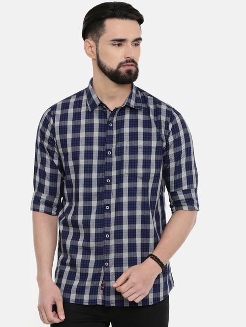 navy blue checkered casual shirt - 16661465 - Standard Image - 1