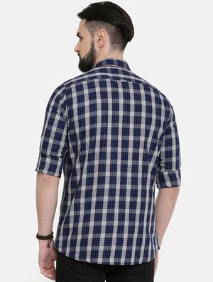 navy blue checkered casual shirt - 16661465 - Standard Image - 3