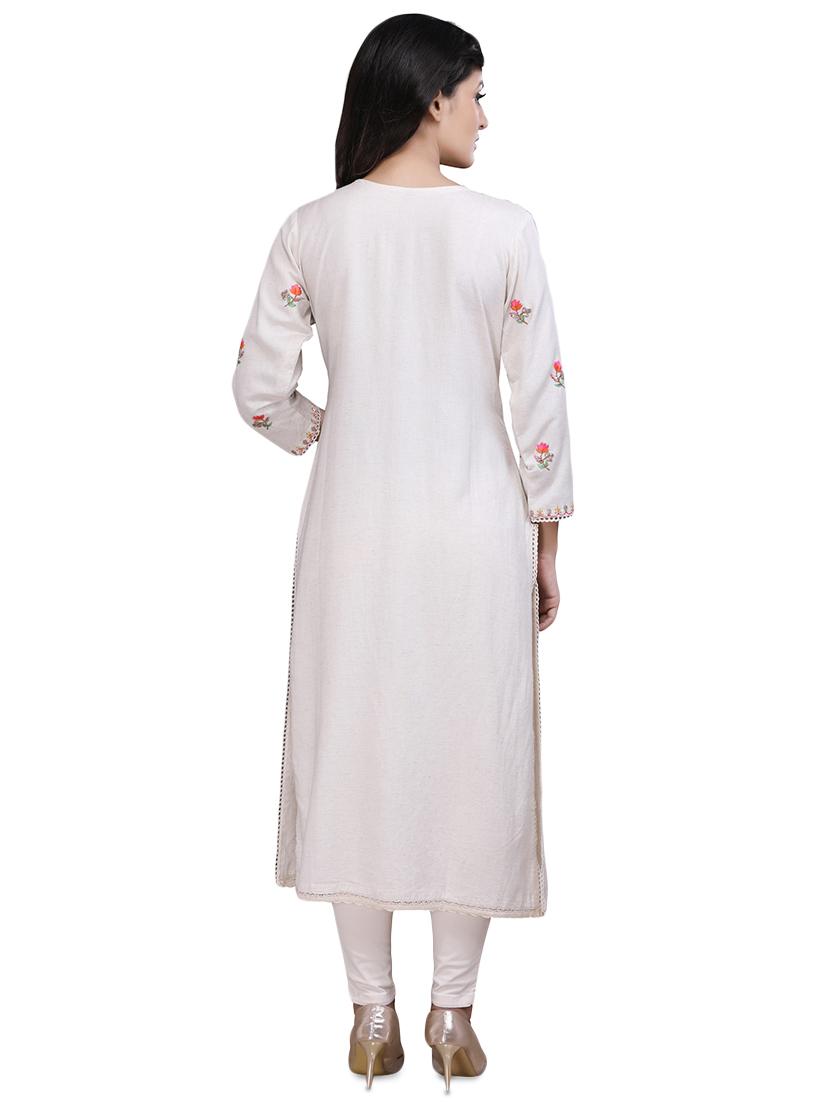 yoke embroidered solid straight kurta - 16661746 - Zoom Image - 3